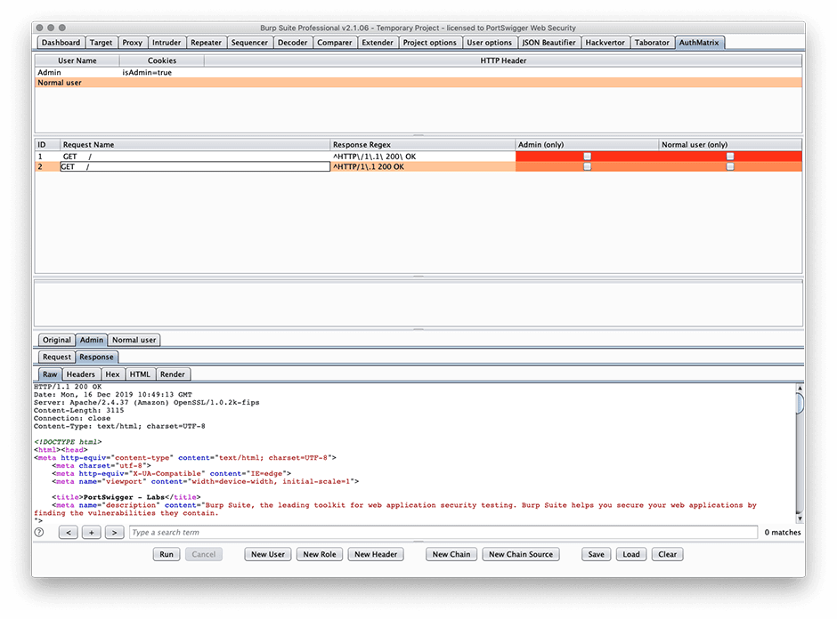 AuthMatrix Burp Suite ichida