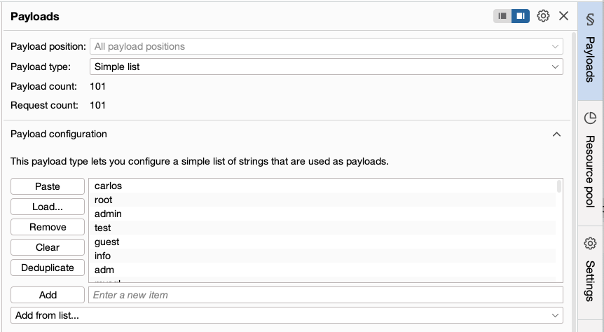 Foydalanuvchi nomlari yuklangan payload to'plamlari